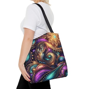 Lebendige Paisley-Einkaufstasche, lila Teal Paisley-Einkaufstasche, leuchtende Paisley-Einkaufstasche, schimmernde Paisley-Einkaufstasche, Gold-Silber-Paisley-Einkaufstasche