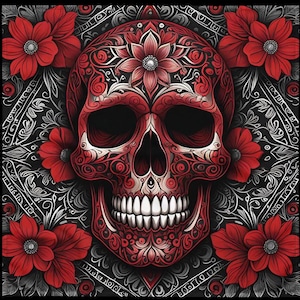 Red Skull Bandana, Edgy Accessory, Bold Red Skull, Stylish Bandana, Skull Design, Red Bandana, Trendy Red Skull, Fashion Bandana