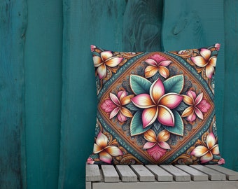 Elegant Plumeria Pillow - Soft Hawaiian Elegance