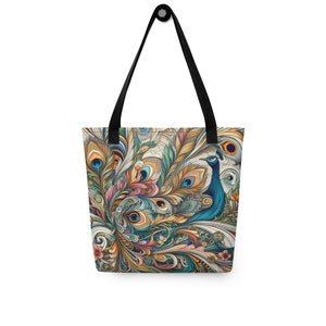 Colorful Art Nouveau Peacock Tote Bag - Handcrafted Bird Design - Vibrant Fashion Accessory