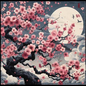 Sakura Delight Japanese Cherry Blossom Bandana, Elegant Sakura Japanese Cherry Tree Bandana, Blossom Beauty Cherry Tree Bandana from Japan