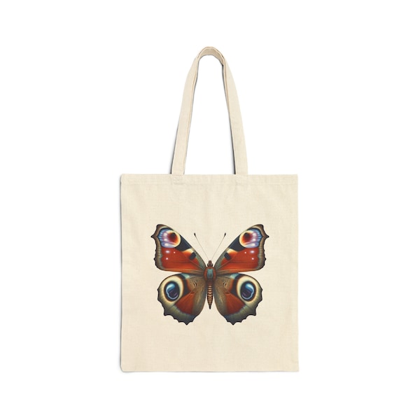 Vibrant Peacock Butterfly Tote Bag, Eco-Friendly Butterfly Canvas Bag, Stylish Peacock Butterfly Carry-All