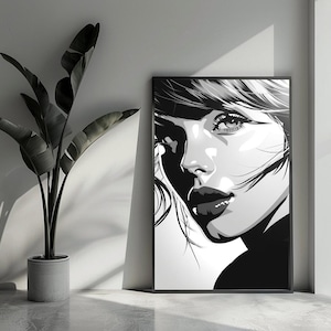 Poster di donna, poster in bianco e nero, poster con ritratto, poster elegante, arte murale per l'arredamento della casa | 3706BY | Regalo per lui - Senza cornice