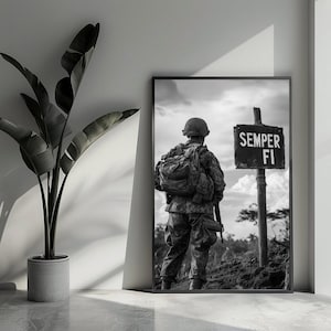 Poster Semper Fi, poster con testo, poster di guerra, poster di soldato, poster in bianco e nero, arte murale per l'arredamento della casa | 4847 | Regalo per lui - Senza cornice