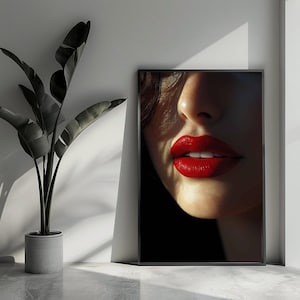 Op de afbeelding: Een close-up van de lippen van een vrouw met felrode lippenstift. De lippen zijn het middelpunt van de afbeelding, de rest van het gezicht en de achtergrond zijn wazig.