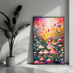 Meisje met Paddenstoelen Poster Kinderkamer Poster Fantasie Poster Magisch Wall Art For Home Decor | 805YR | Gift For Him - No Frame