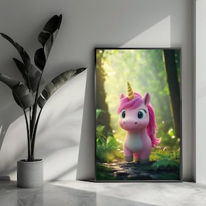 Eenhoorn Poster Bos Poster Kinderposter Cartoon Poster Sprookjes Poster Wall Art  For Home Decor | 4427KMD | Gift For Him - No Frame