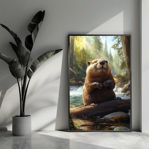 Biber-Poster, Fluss-Poster, Wald-Poster, Tier-Poster, Kunst-Poster, Wandkunst für Heimdekoration | 4381DZ | Geschenk für ihn – ohne Rahmen