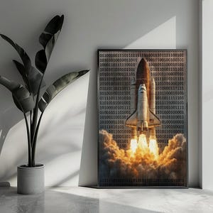Space Shuttle Poster Technology Poster Launch Poster Binary Code Poster Wall Art For Home Decor | 7292WV | Gift For Him - No Frame
