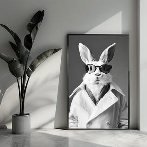 Poster di moda con coniglio, poster artistico, poster di moda, poster di moda con coniglio, arte murale per la decorazione della casa | 3508YR | Regalo per lui - Senza cornice