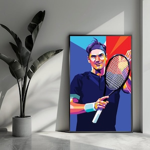 Poster Roger Federer Poster blu Poster tennis Poster sportivo Poster campione Arte murale per l'arredamento della casa | 2658 | Regalo per lui - Senza cornice