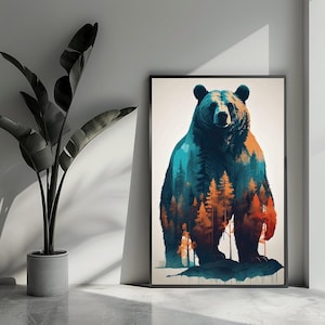 Bär im Wald Poster, Bär Poster, Natur Poster, Tier Poster, Wildnis Poster, Wandkunst für Wohndekoration | 1976MT | Geschenk für ihn – ohne Rahmen