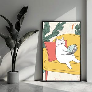 Kat Poster Bank Poster Cartoon Poster Kinderposter Grappig Poster Wall Art  For Home Decor | 4738 | Gift For Him - No Frame