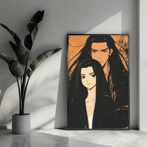 Póster de manga, póster de pareja, póster de anime, póster de amor, póster de amistad, arte de pared para decoración del hogar | 4526 | Regalo para él - Sin marco