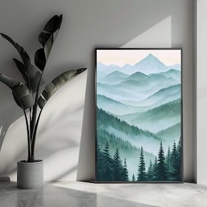 Naturposter, Grünes Poster, Aquarellposter, Landschaftsposter, Waldposter, Wandkunst für Heimdekoration | 4512 | Geschenk für ihn – ohne Rahmen