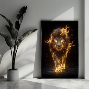 Poster di leone magico, poster di animali, poster fantasy, poster mistico, arte murale per l'arredamento della casa | 4682 | Regalo per lui - Senza cornice