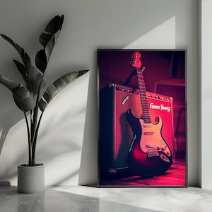 Poster Forever Young, poster con testo, poster con citazione, poster con chitarra, poster con musica, arte murale per l'arredamento della casa | 4911KMD | Regalo per lui - Senza cornice