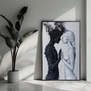 Póster ahumado, póster de pareja, póster de fantasía, póster de Yin Yang, póster en blanco y negro, arte de pared para decoración del hogar | 4699 | Regalo para él - Sin marco