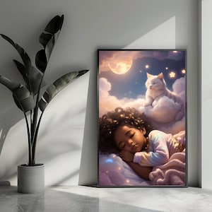 Poster per bambini, poster "Sogni d'oro", poster per neonati, poster per gattini, poster per bambini, arte murale per la decorazione della casa | 1099MT | Regalo per lui - Senza cornice
