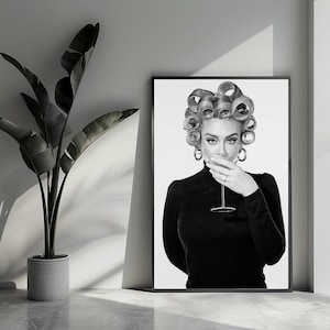 Poster di Adele, poster di Martini, poster in bianco e nero, poster musicale, poster di cocktail, arte murale per l'arredamento della casa | 3747 | Regalo per lui - Senza cornice