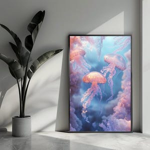 Quallen-Poster, Pastell-Poster, Meerestiere-Poster, Natur-Poster, Ozean-Poster, Wandkunst für Heimdekoration | 4549 | Geschenk für ihn – ohne Rahmen
