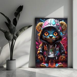 Neon Teddy Poster Cartoon Poster Stijlvol Poster Fantasie Poster Wall Art For Home Decor | 1716MT | Gift For Him - No Frame