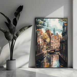 Póster de Ámsterdam inspirado en Hayao Miyazaki, póster de ciudad, póster artístico, arte de pared para decoración del hogar | 4408 kmd | Regalo para él - Sin marco