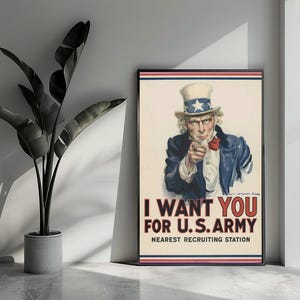 Poster dello Zio Sam, poster I Want You, poster dell'America, poster vintage, poster con testo, arte murale per l'arredamento della casa | 169 | Regalo per lui - Senza cornice