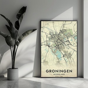 Affiche de la carte de Groningue Affiche de la carte de Groningue Affiche de la ville 4 couleurs Art mural pour la décoration intérieure || Cadeau pour lui - Sans cadre