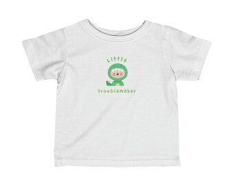 T-shirt Troublemaker, t-shirt pour enfants, t-shirt pour nourrissons, t-shirt dinosaure, t-shirt blanc, t-shirt vert
