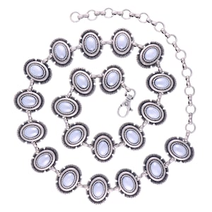 Woman's Navajo Style Chain Belt - Italian Pearl Conchos - Quality Antique Silver Finish - Made in Italy