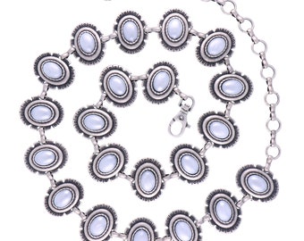Woman&#39;s Navajo Style Chain Belt - Italian Pearl Conchos - Quality Antique Silver Finish - Made in Italy