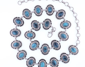 Women&#39;s Navajo Style Antique Silver & Turquoise Concho Belt - MADE IN ITALY