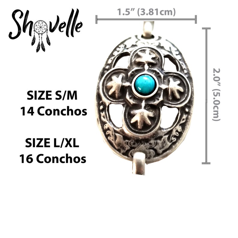 Cintura Con Fibbia Concho Navajo In Argento Antico E Turchese Regolabile Fatto In Italia 710706 - Foto 6