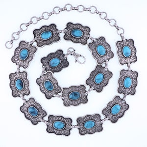 Ceinture tendance vintage avec chaîne concho finition argentée de style Navajo - Coulée en Italie - Fabriquée aux États-Unis