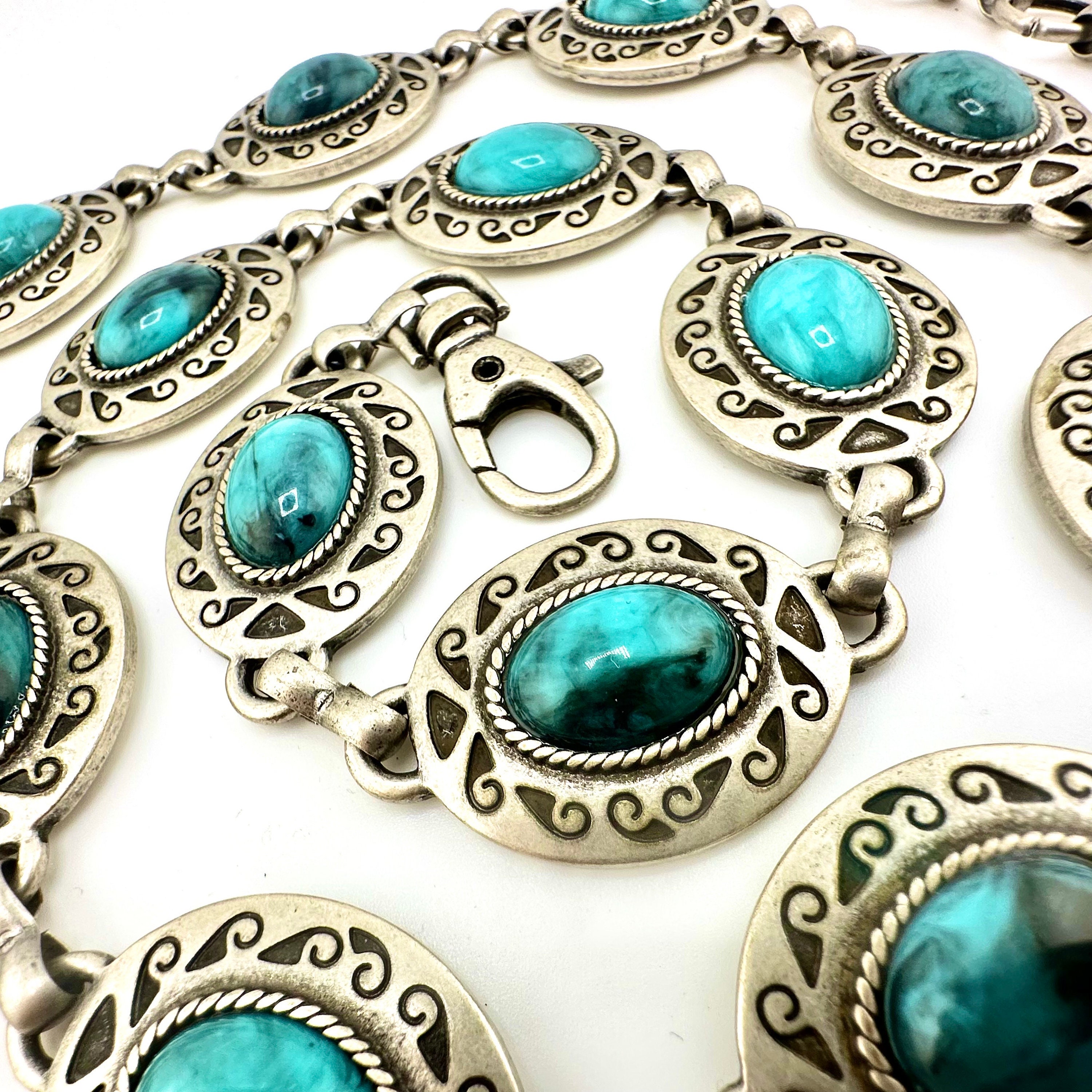 Tipi Western Semi Stone Turquoise Concho Belt Belt, A Vintage, Concho, Turquoise, Hallmark, Vintage, 449 main image 3