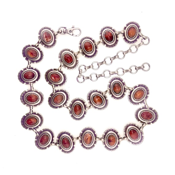 Navajo Style Concho Belt - Antique Silver, Light Amber  display picture 1