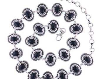 Women&#39;s Navajo Style Antique Silver & Black Onix Concho Belt - MADE IN ITALY