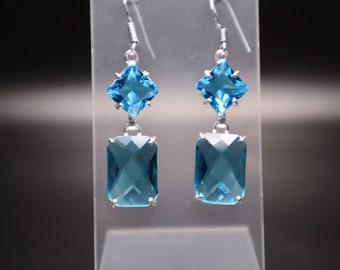 Blue Faceted Dangly Earrings