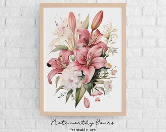 Watercolor Flower Bouquet No. 14 | Botanical Flower Art Print | Vintage Botanical Art | Wall Art | Digital Downloads | Printable Wall Art