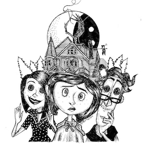 Coraline BW Downloadable Art Print - Size A4