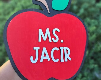 Personalisiertes Namensschild für Lehrer, Holzapfel, Name des Lehrers, Geschenk für Lehrer, Jahresendegeschenk, Schulanfang