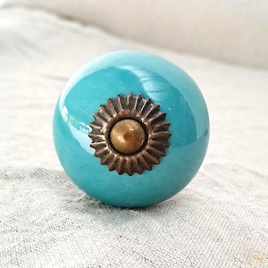 Knob - Brass/Turquoise - Furniture, Kitchen and Bathroom Hardware - Boho Coastal Style - Beach Decor - Country Farmhouse Cottage Style