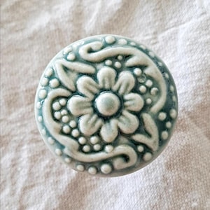 Ceramic Drawer Knob -Floral Design, Furniture, Cabinet, Cupboard Hardware,Vintage Style -Farmhouse Style- Cottage Decor- Botanical Inspired