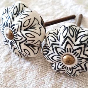 Set of 2 Ceramic Knobs -Black and Ivory painted -Ideal for Furniture, Kitchen & Bathroom Renovations -Cabinets, Drawers, Cupboards