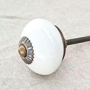 Knob - Brass/White - Furniture, Kitchen and Bathroom Hardware - Drawer Knob, Cabinet Handle, Country Cottage Farmhouse Style