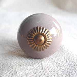 Grey Ceramic Knob: Antique Bronze Accent - Cottage Farmhouse Style