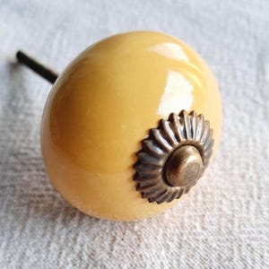 Yellow Ceramic Knob - Antique Bronze, Rustic Farmhouse Style -Ideal for Furniture Projects for a unique Style! Drawer Knobs, Cabinet Pull