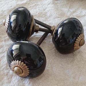 Ceramic Knob - Black & Brass Finish - Bathroom Cabinet, Kitchen Cupboards, Furniture Drawers, Knobs, Pulls, Hardware