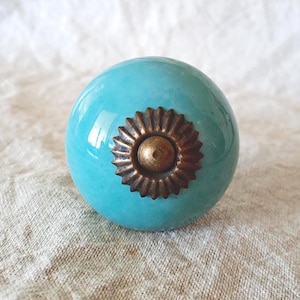 Ceramic Knob -Turquoise and Antique Bronze Finish, Ideal for Furniture Drawers, Cupboards, Cabinets, DIY Restoration -Cottage Country